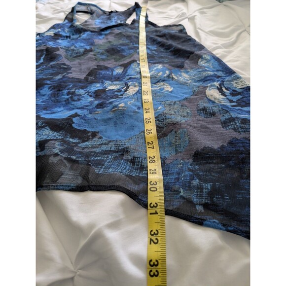 Express Top Womens L Blue Floral Watercolor Sheer Racerback Blouse Tank Coverup - Picture 12 of 12